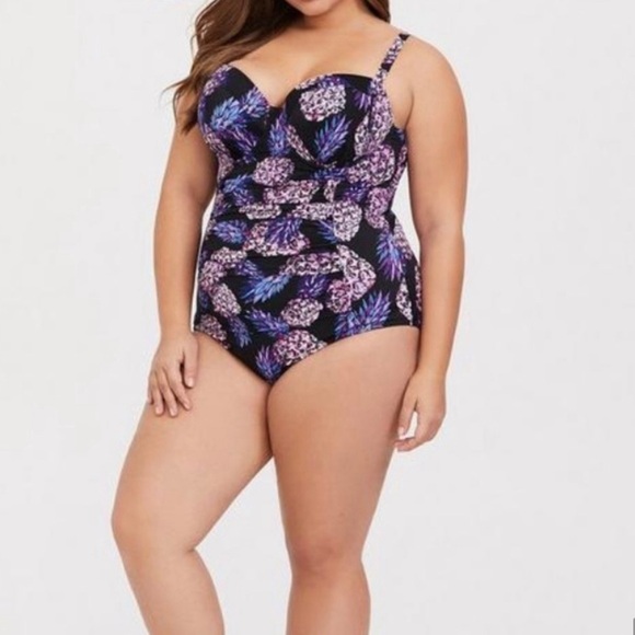 TORRID Pineapple Push-Up Demi Slim Fix Swimsuit Sz 4XL - Picture 12 of 16